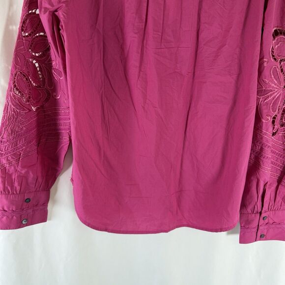 New Sundance Blouse Women's Small Pink Embroidered Lace Button Up Long Sleeve - Picture 12 of 13